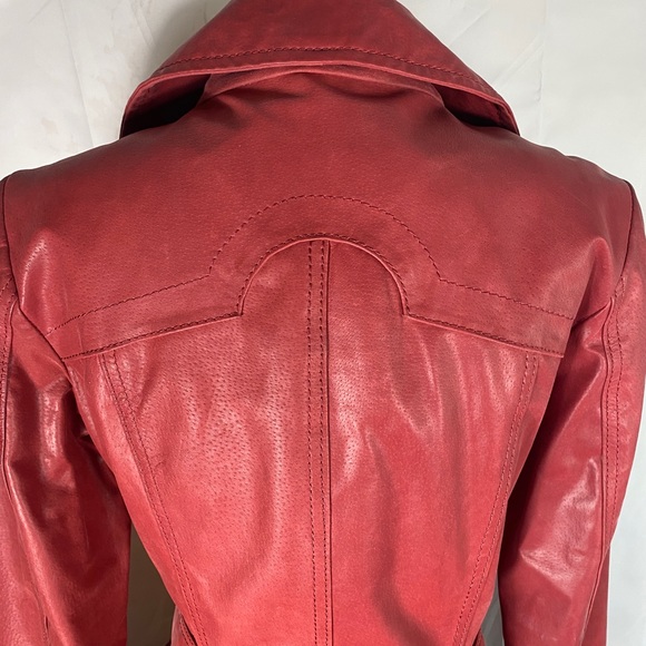 Vero Moda Red Real Leather Trench Coat - Picture 7 of 13